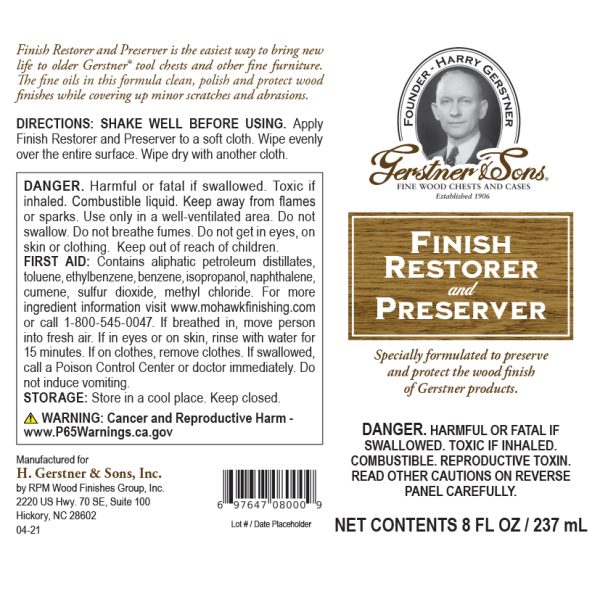 gerstner finish restorer and preserver label 4 8 21 square