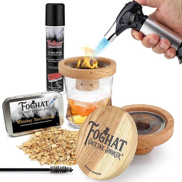 Cocktail smoker kit with torch and whiskey chips.