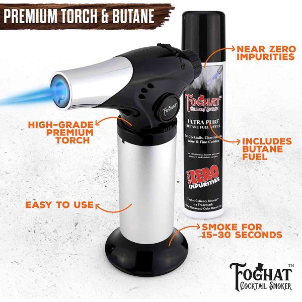 High-quality culinary butane torch with fuel.