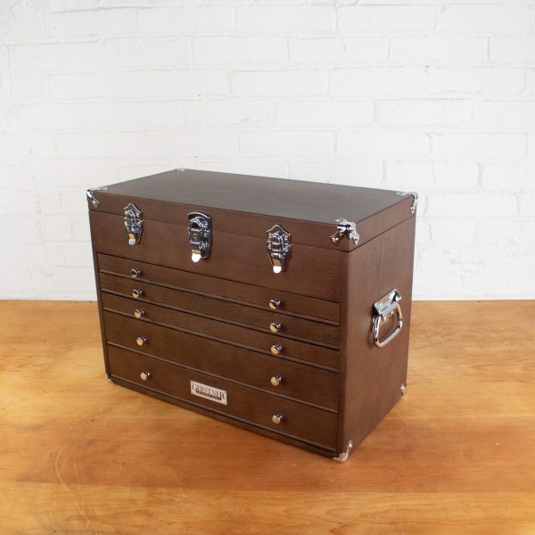 Vintage Gerstner wooden tool chest with metal accents.